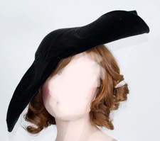 Vintage 1940s or 1950s Black Velvet Tilt Hat New Look Halle Brothers Fascinator picture