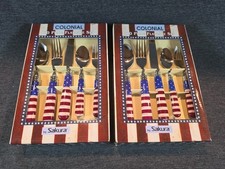 Sakura Colonial 1999 Warren Kimble Stainless Stars Stripe Flag Flatware 40pc Set picture