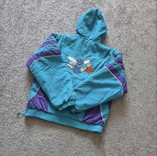 Vintage 90s Starter Charlotte Hornets NBA Puffer Pullover Jacket Teal Purple L picture