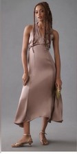 NWT Anthropologie Mauve Silk V-Neck Dress US 12 picture