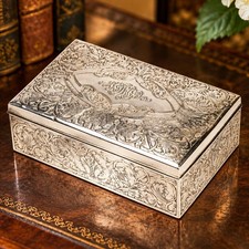 Stunning Antique Tiffany & Co Sterling Silver Box Art Nouveau Engraved New York  picture