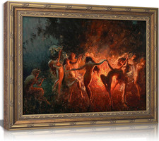 Vintage Gold Framed Gothic Wall Art, Fire Dance Oil Painting Canvas Prints, Witc picture