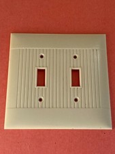 Vintage Ivory Sierra Ribbed Bakelite 2 Gang Toggle Wall Plate Cover  picture
