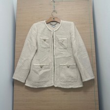 J.Crew Cream Boucle Tweed Lady Jacket Gold Button Trim Ivory Blazer 10 picture