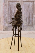 Bronze Sculpture Woman Statue Female BAR ON CHAIR Dress Art Lady Decor Gift Home picture