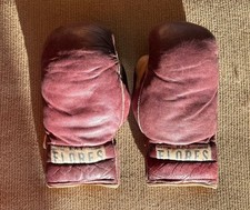 Vintage 1940s RAY FLORES Lace-Up Boxing Gloves 8 Oz Leather Adult, San Francisco picture