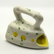 Vintage Miniature Ceramic Iron Figurine Yellow Green Splatter Pottery 2.25 picture