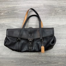Vintage Coach 9268 Hamptons Flap Satchel Handbag Black Leather Tan Y2K 2004 picture