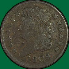 1809 Classic Head Half Cent Fine F Coin, Rough #46360 picture