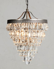 Pottery Barn Clarissa Crystal Chandelier Antique Silver Gold Finish Ceilin Light picture