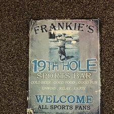 Vintage Metal Sports Bar Welcome Wall Sign, Vertical Rectangle Hanging Plaque picture
