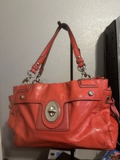 Coach Peyton Carryall Shoulder Bag in coral crinkle-patent leather 424 picture