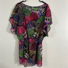 Xhilaration Peacock Print Tunic Women M Multicolor Gold Metallic Boho picture