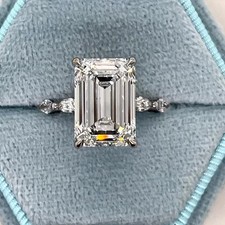 4.69CT Emerald Cut Lab Grown Diamond Solitaire Engagement  Ring 14k White Gold picture