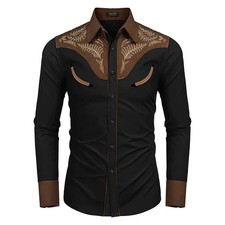 Men's Western Cowboy Shirt Long Sleeve Retro Printing Casual Buttons Down Shirt picture