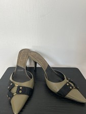 Dior Leather Studded Pointed Toe Mule Heels Slip On Black/Beige US 10 picture