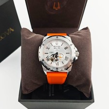 Bulova 98A226 Marine Star Silver Dial Orange Silicon Starp Men's 45MM Watch NEW picture
