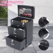 3-Tier Rolling Makeup Train Case Nail Polish Storage Box Organizer Cosmetics BOX picture