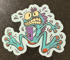 DUTCH BROS Overly Caffeinated FROG gecko Sticker Second Chance Sticker 9/22/26 picture