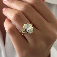 IGI 3.00Ct Oval-Cut EF/VS1 Lab Grown Diamond Bezel Wedding Ring 14K Yellow Gold picture