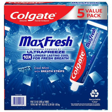 5 PK Colgate MaxFresh Toothpaste with Mini Breath Strips Cool Mint 7.3 Oz 04/28 picture