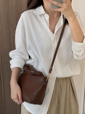 STAUD Brown Leather Bag Strap White Stitching picture