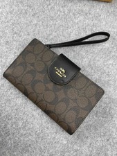 NWT Coach Tech Phone Wallet In Colorblock Signature Canvas Brown Black C2874 picture