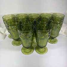 11 Vintage Bartlett Collins St Genevieve Green Ice Tea Goblet Bullseye & Cane picture