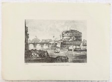 Original 19th Century Antique Print Castel Sant Angelo Rome Blind Stamp picture