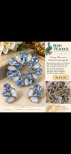 Vintage Unsigned Blue & White Rhinestone Flower Brooch Pin Prong Set picture