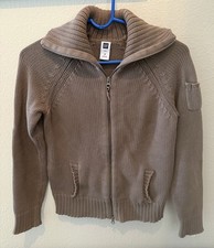 GAP Women’s Medium Brown Chunky Knit Full Zip Funnel Neck Y2K Sweater picture