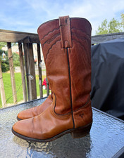 Vintage 80’s Frye Brown Leather Pull-On Western Boots Cowboy Style Cowboy Boots picture