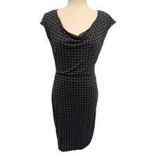 Boden Cowl Neck Cap Sleeve Tencel Cotton Dress Geometric Black Grey Size US 4 picture