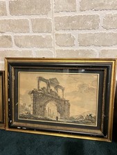 3 Antique 18th C Hand Colored Engravings Paris Versailles Athens Framed picture