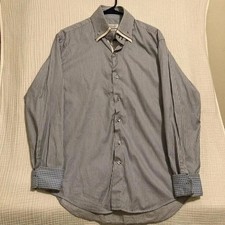 Zara Man Shirt Mens XL Blue White Striped Cotton Slim Fit Double Collar Classic picture