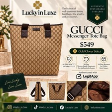 Gucci GG Monogram Tote Bag Beige/Brown Zip Closure Large Adjustable Strap picture