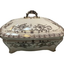 Antique Ridgways Royal Semi Porcelain Brown and White Serving Dish 9.5x6.5x3