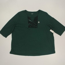 Catherines Women's Popover Top Size 3X (26/28W) Emerald Green 3/4 Sleeve NWT picture