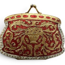 Antique Italian Gold Ormolu Enamel Compact Purse 1900s Vintage RARE picture