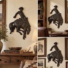 22 X 17  Rustic Western Brown Resin Cowboy Horse 3D Wall Mounted Hanging Plaque picture