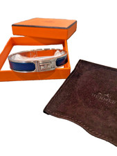 Hermes Jet Bracelet Matte Enamel Palladium Men's or Unisex Size T5 Blue/Silver picture