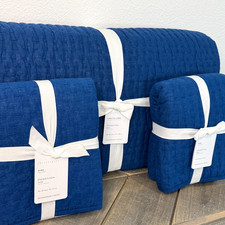 POTTERY BARN PICK-STITCH HANDCRAFTED KING QUILT + 2 KING SHAMS CAPRI BLUE picture