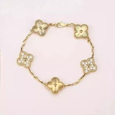 0.2Ct Round Cut Moissanite Flower Women's Bracelet 14K Yellow Gold Plated 7 Inch picture