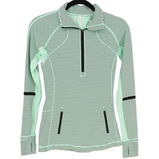 Lululemon Race With Grace Striped 1/2 Zip Mint Green Pullover Long Sleeve Size 4 picture