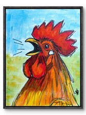 STK Original 14x11 Expressionist Crowing Rooster Portrait Painting Signed Canvas picture