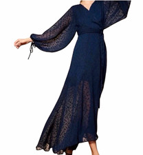Hutch Anthropologie Leigh Wrap Maxi Dress Navy Blue Long Sleeve Size S NWT picture