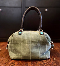 Gabs Green Leather Patchwork Convertible Tote Zip Top w/  Brown Handles picture