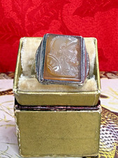 Vintage Art Deco 14K White Gold Inlay Roman Soldier Cameo Men's Size 9.25 picture