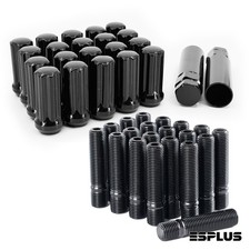 20x Conversion Studs M12x1.5 to M14x1.5 + Black M14x1.5 2.0 Tall Lug Nuts for VW picture