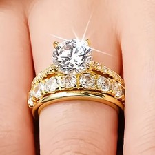 Charming Women’s 3-Piece Brass CZ Ring Set for Wedding Engagement Jewelry picture